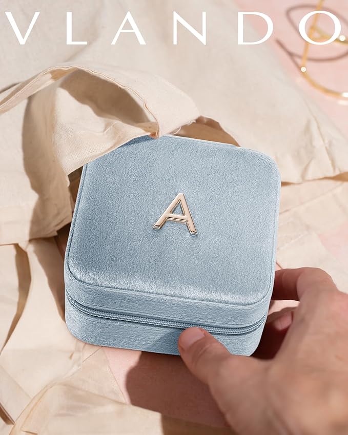 Vlando Teacher Appreciation Gifts for Women, Travel Jewelry Case for Women Teacher Gifts, Travel Gifts for Teacher, Travel Essentials Small Jewelry Box, Jewelry Travel Organizer - Letter Z, Blue