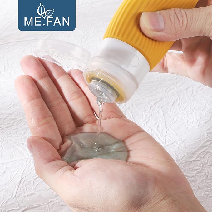 ME.FAN Travel Bottles for Toiletries, TSA Approved 3oz Silicone Journey Size Containers, Portable Split Bottle for Conditioner, Shampoo, Lotion- 4 Pack Morandi