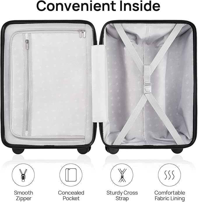 Carry on Luggage 22 X 14 X 9 Airline Approved, 20 Inch Luggage for 3-5 Days Travel, Double Spinner Wheels, 100% Hardshell PC, TSA Lock (01-Black (Basic), Checked 24-Inch)