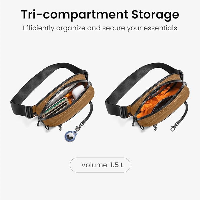 tomtoc 1.5L X-Pac Sling Bag with RFID Blocking, Crossbody Bag Minimalist Chest Shoulder Pack for Men/Women, Water-resistant Lightweight Casual Funny Pack for Travel, Daily Commute