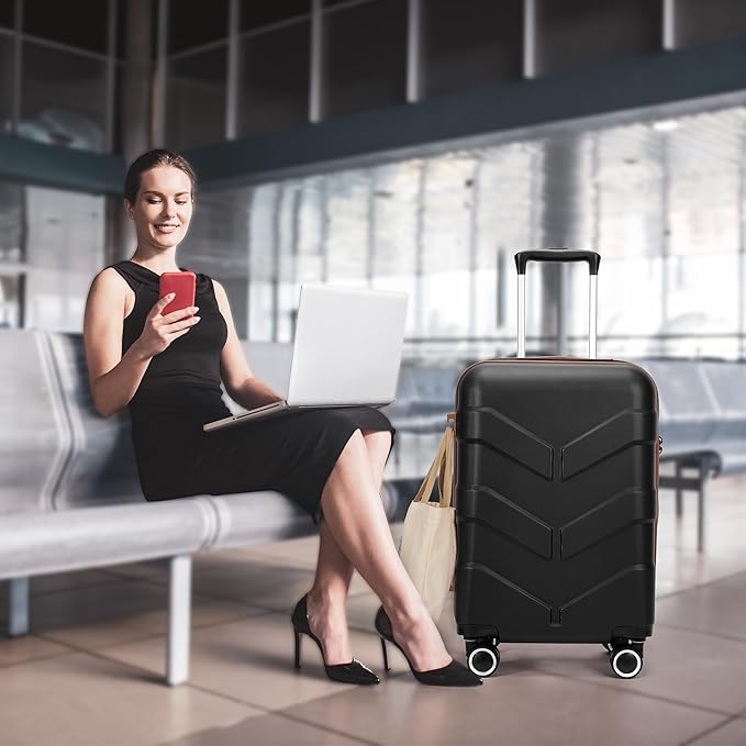 Hardside Carry On Luggage 22x14x9 Airline Approved with Spinner Wheels, Lightweight 20-inch Carry-On Suitcase for Men & Women, Black
