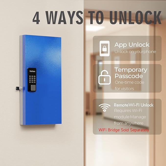 WeHere 48 Key Lock Box Wall Mount, APP Bluetooth/OTP/Wi-Fi Remote/Fixed Code/Key Unlock, Smart Key Cabinet, Key Organizer Holder Box, Key Management Directory for Apartment, Hotel, Office, House