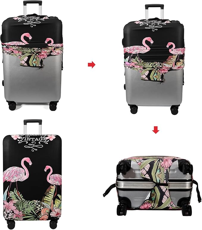 WUJIAONIAO Travel Luggage Cover Baggage Suitcase Cover Protector Skins 18-32 Inch (Flamingo A23, L (for 25-28 inch luggage))