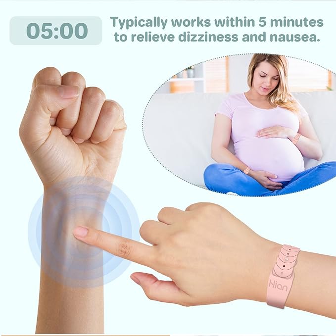 Hion Motion Sickness Bracelets Sea Sickness Wristbands for Motion Sickness/Morning Sickness/Pregnancy Nausea Anti Nausea Bands Acupressure Wristband Motion Sickness Bands（2Pairs Starlight