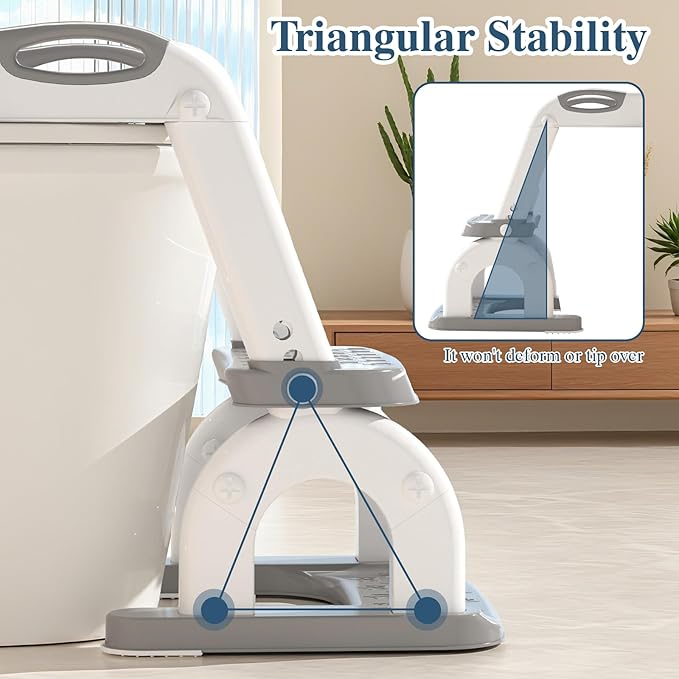 Potty Training Seat for Toddlers, Adjustable Height 2-in-1 Potty Training Toilet Ladder for Kids Boys Girls with Splash Guard, Waterproof Cushion, Anti-Slip Pad Step Stoo - Grey