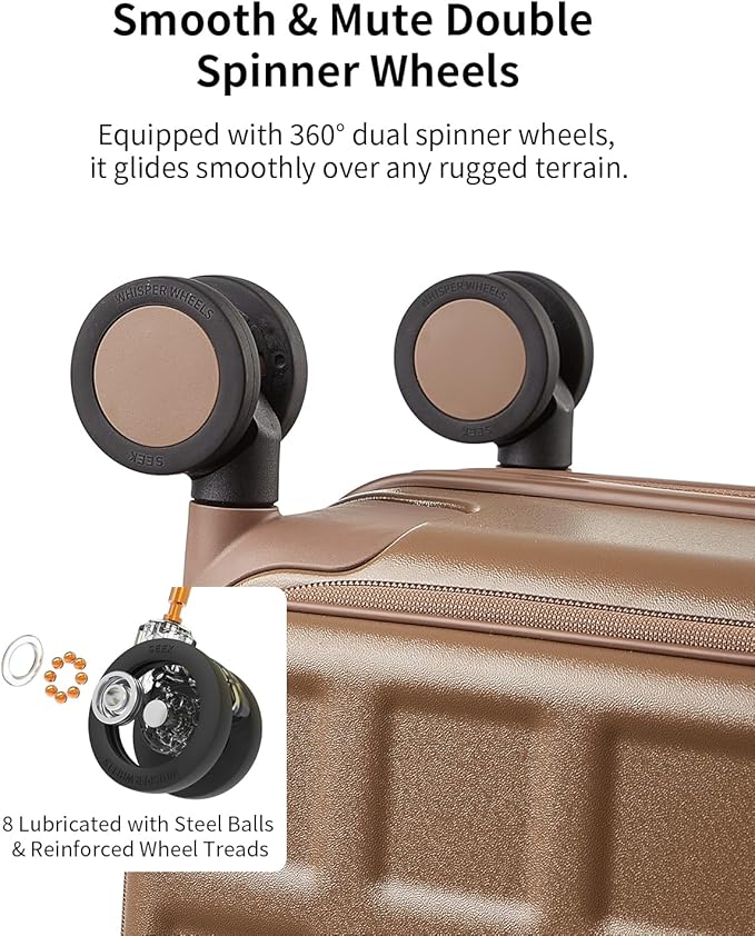aji Expandable Top Opening 24 Inch Checked Luggage with Spinner Wheels, Large Suitcase with TSA Lock, Hard Shell Travel luggage Suitcases for Men Women, for 12+Days Travel, Chocolate Brown