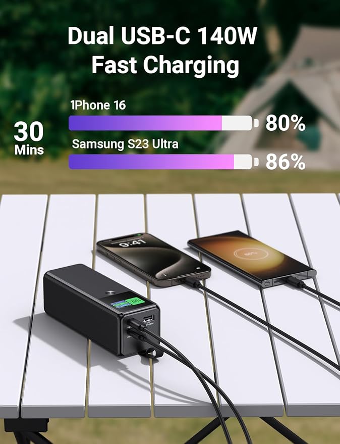 140W Power Bank, 27600mAh 3-Port PD3.1 Portable Charger Power Bank/ Portable Phone Charger with 140W C Port for Phone 16/15/14/13/12 Series, Ma-Book/Pad, Laptop, Tablet, Samsung, Steam Deck, Dell XPS