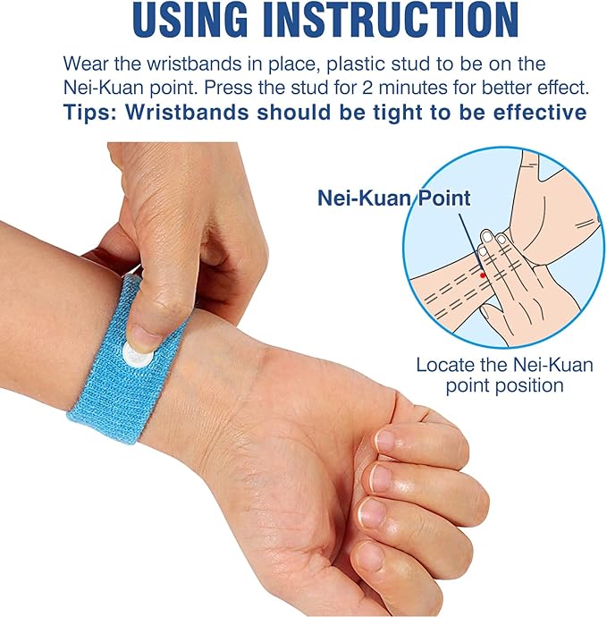 Motion Sickness Bands Anti Nausea Wristband for Adult and Kids Morning Sickness Relief for Pregnant Women Acupressure Nausea Relief for Car, Sea, Air Sickness - 1 Pair Blue