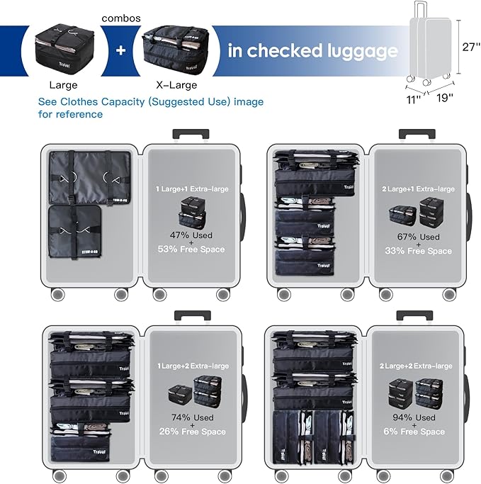 Grand Fusion Stow-N-Go Travel Luggage Organizer – Portable Hanging Travel Shelves, Carry-On Closet Organizer, Hanging Packing Cubes, Collapsible Carry-On Organizer for Cruises & Hotels. Black - L