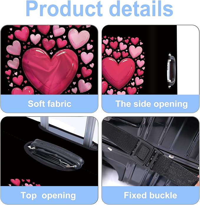 Luggage Cover Washable Suitcase Protector Anti-Scratch,Stretchable Fit for 20-34Inch Luggage Durable Travel Bag Cover with Zipper Closure (Heart, L(fits 28-30Inch suitcase))