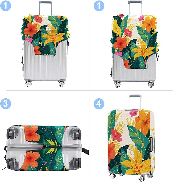 Luggage Cover Washable Suitcase Protector Anti-Scratch,Stretchable Fit for 20-34Inch Luggage Durable Travel Bag Cover with Zipper Closure (Flower, XL(fits 32-34Inch suitcase))