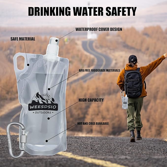 5-Pack 1L Hiking Collapsible Water Bottles with Mountaineering Buckle (Not Suitable for Climbing) BPA-Free Foldable Backpacking Water Bottle for Camping Hiking Running Cycling Mountaineering