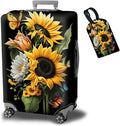 Suitcase Protector Plus 1 Luggage Tag, Sunflower Orchids Travel Suitcase Cover for 22-24 inch Luggage (M) with Concealed Zipper, Washable Elastic Cloth, Dustproof, Anti-Scratch