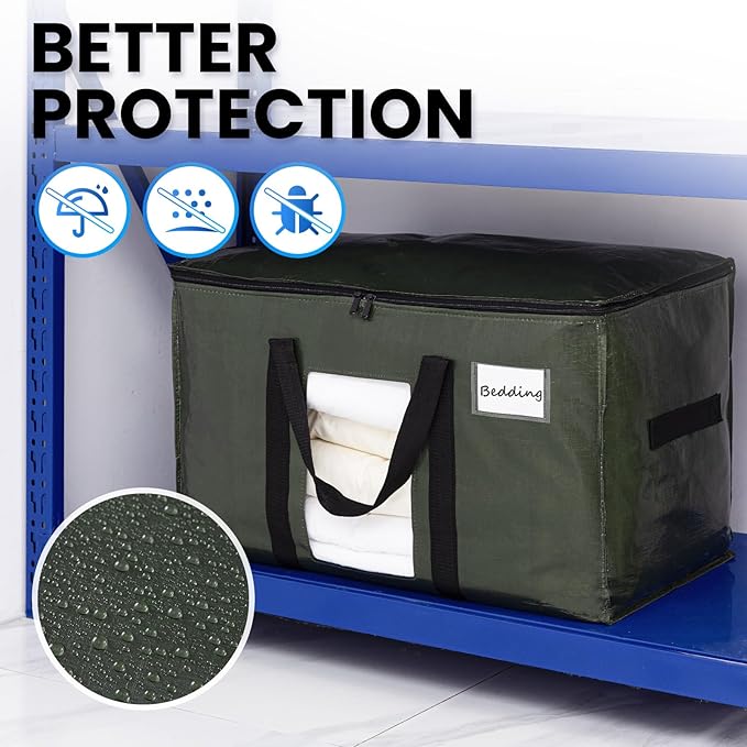TAILI 6 Pack Green Extra Large Moving Bags, Heavy Duty Totes with Visible Window, Wrap Around Handles, Space-Saving Storage, Alternative to Moving Boxes
