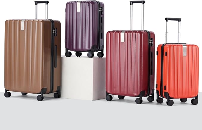 Hanke Expandable Hardshell Luggage Sets 3 piece Carry On Luggage with Wheels Suitcases Lightweight Checked Tsa Luggage Rolling Large Suitcase Travel Luggage Bag Woman Men 20/24/29 Inch(Brown)