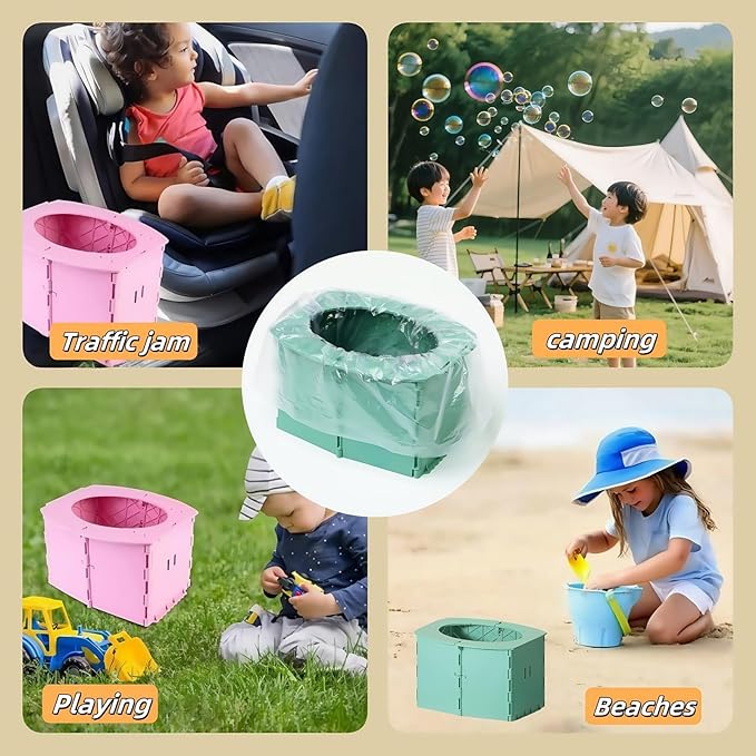 Travel Potty,Portable Potty Seat Foldable Travel Training Toilet Seat,Foldable Toilet for Outdoor Camping (Pink)