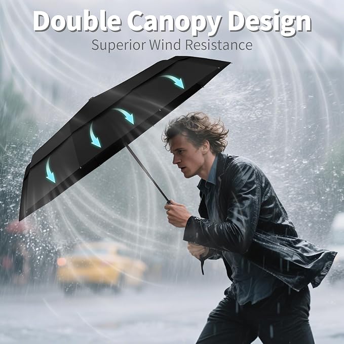 Seniny Windproof Travel Umbrella, Double Vented Canopy Large Umbrellas for Rain, Automatic Compact Umbrella for Car Backpack, Portable Pocket UV Umbrellas for Sun Protection Walking, Lightweight