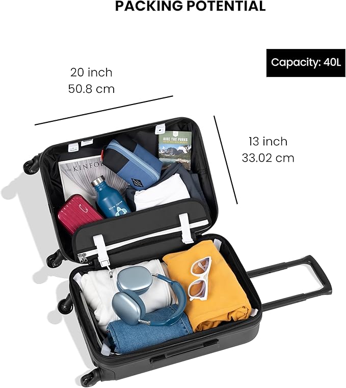 Sherpani Meridian, 22 Inch Carry On Luggage Airline Approved, Rolling Hardside Suitcase 22x14x9, Travel Luggage for Women, Expandable Suitcase, Travel Gift (Black)