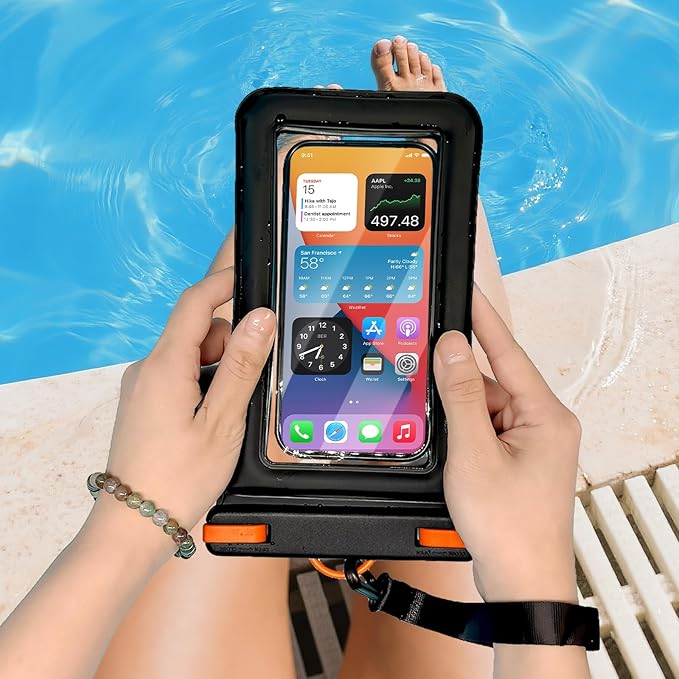 IPX8 Floating Waterproof Phone Case 2-Pack,7.2 Inch Waterproof Phone Pouch for iPhone 16/15/14 Pro Max Galaxy S24/S23 Adjustable Lanyard + Wrist Strap Beach Swimming Travel Essentials