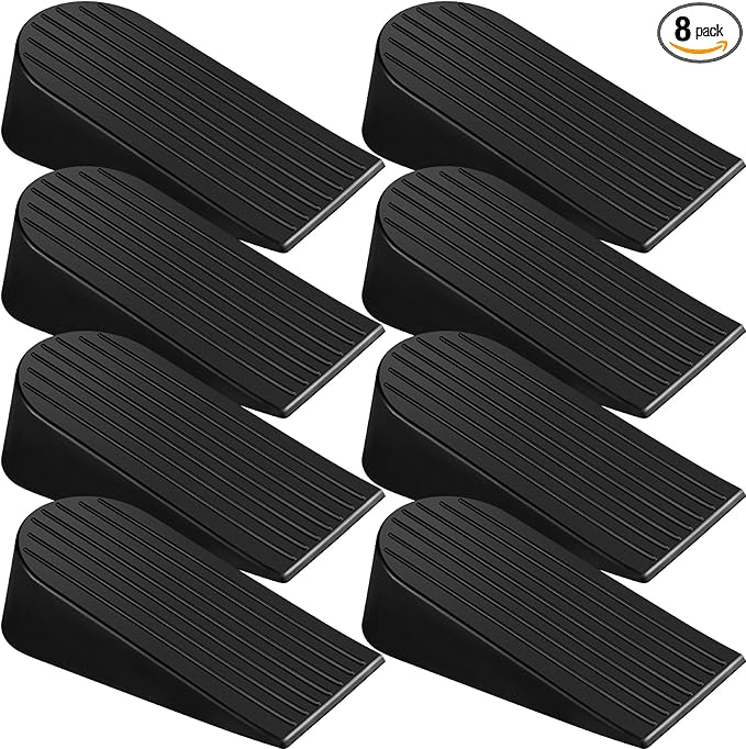 Frienda 8 Pack Large Door Stoppers Heavy Duty Rubber Stopper for Bottom of Door Wedge Stopper for Home Office (Black)