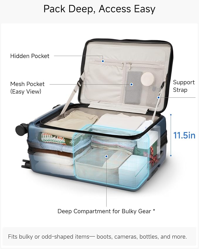 Checked Luggage Top Opening, FLT Expandable Polycarbonate Hard Shell Suitcase with Wheels (FLO-Lite, Black, 24 Inch, 63L-70L)