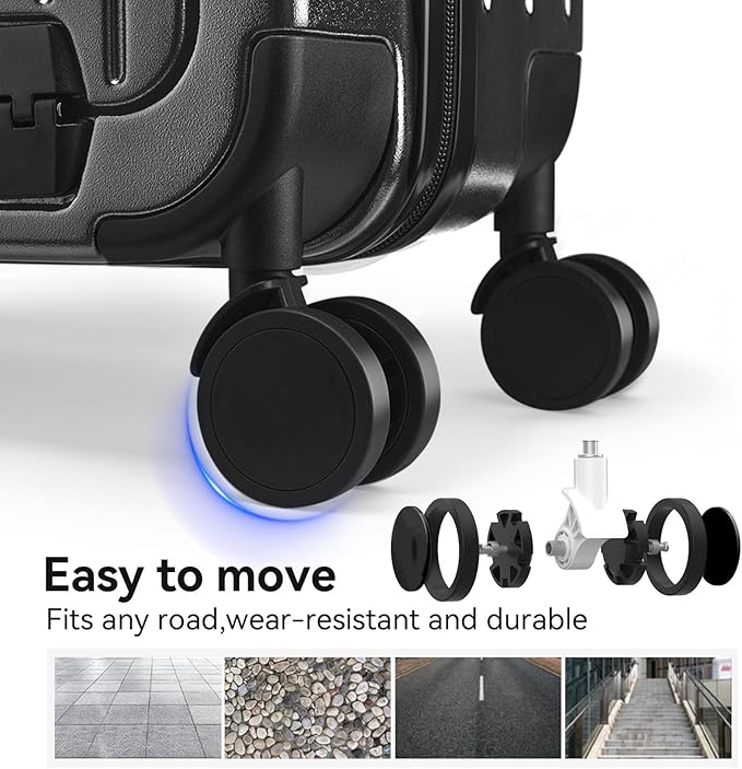 SOKOK Front Pocket Luggage Carry On with Spinner Wheels, Wide Handle Travel Suitcase PC Hardshell Durable Rolling Luggage for Business Trip with Charging Port and Cup Holder, Graphite