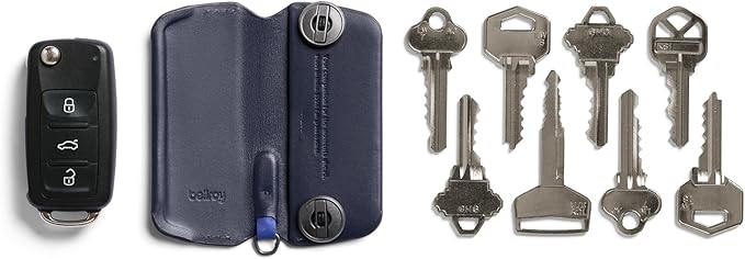 Bellroy Key Cover Plus – Third Edition (Leather Key Holder, Holds 4 – 8 Keys) - Navy