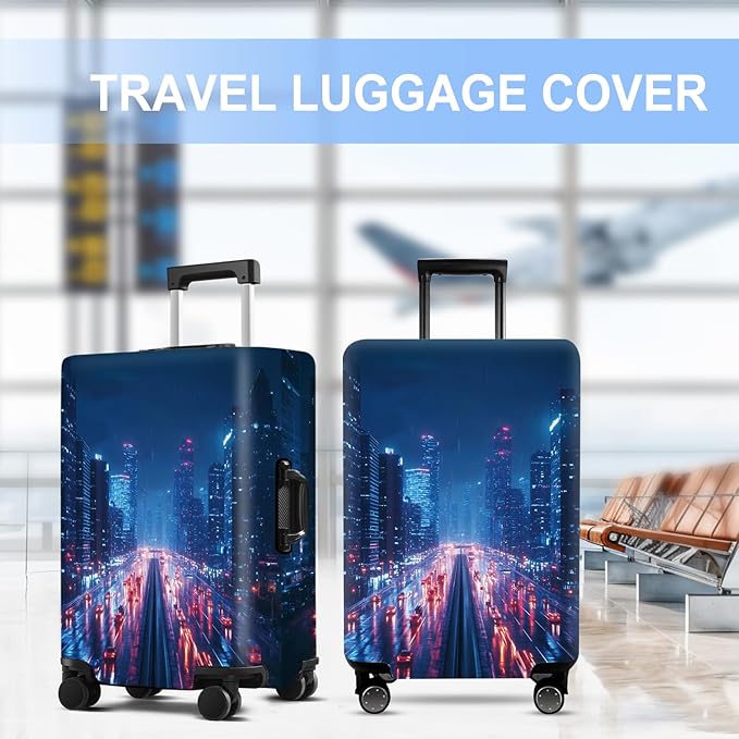 Luggage Cover Washable Suitcase Protector Anti-scratch Suitcase cover Fits 20-34 Inch Luggage (City Night, L(28-30inch suitcase))
