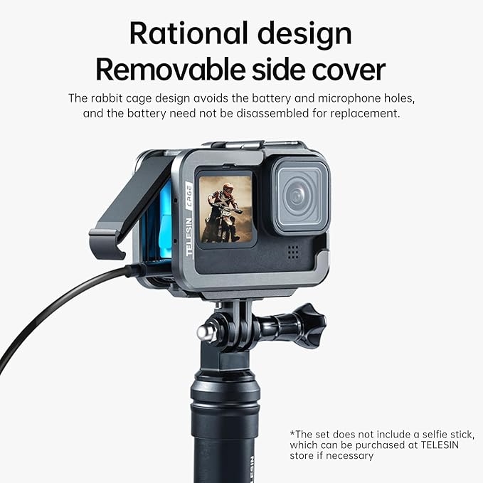 TELESIN Aluminum Case Metal Cage Protective Frame Housing for GoPro Hero 13 12 11 10 9, Fits for Go Pro When ND CPL Lens Filter Max Lens Mount on, with Cold Shoe Connect to Video Light Microphone