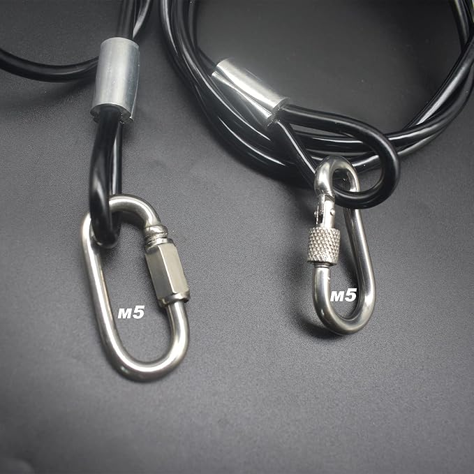 15 pcs 7.9 inch (20cm) 3mm Thickness Galvanized Steel Wire Cable with Loops Vinyl Cover Coated Short Rope Lanyard Lock Safety Tether Chains, Black