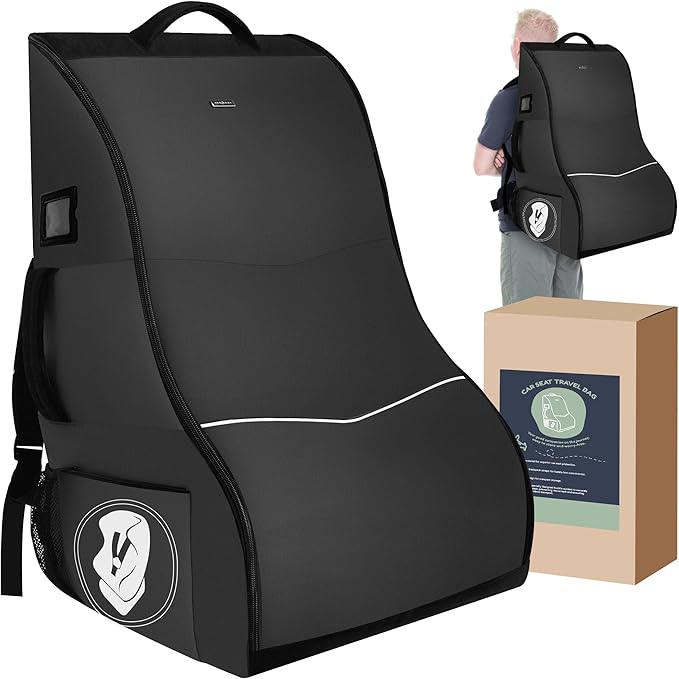 Padded Car Seat Travel Bag for Airplane – Waterproof Heavy Duty Carseat Backpack for Airport – Fits Infant, Convertible & Booster Seats – Airline Approved Travel Car Seat Cover