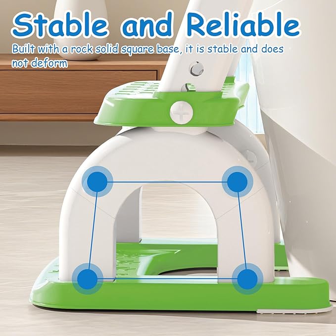 Potty Training Seat for Toddlers - Upgrade 2-in-1 Toilet Seat Toilet Ladder for Kids Children Boys Girls, Anti-Slip Pad & Adjustable Height with Waterproof PVC Cushion - Green