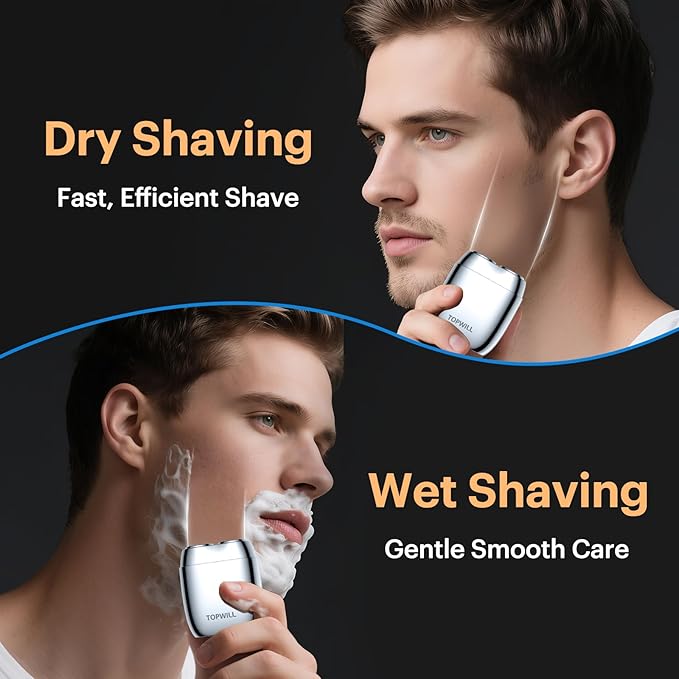 All-Metal Mini Electric Shaver for Men – Portable Travel Razor with Mirror Cap, Smooth & Close Shave, LED Display, USB-C Fast Charge, Wet/Dry Waterproof – RX40 Silver