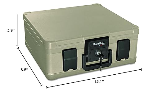 FireKing SureSeal Fire Safe with Key Lock, 1 Half Hour Fire Rated, UL Rated & 100 Hour Water Resistant Home Safe, Portable Home Safes, Taupe