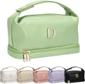 Gifts for Women, Monogrammed Makeup Bag with Handle, Initial Double Layer Cosmetic Bag with Makeup Brush Organizer, Appreciation Gifts for Women, Gifts for Friends Female Mom