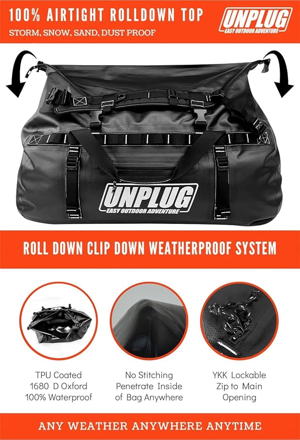 Duffel Bag, Storm Grey, Waterproof, 1680D Heavy Duty, Tactical Duffle Bag for Travel, Camping, Motorcycle, Hunting, Boating