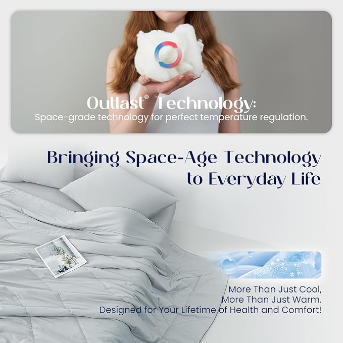 Dream Valley® Outlast® Deepsleep Cooling Comforter, King Size, NASA-Grade Space Technology Cooling Blanket for Hot Sleepers Night Sweats, Q-Max > 0.45Aerocool™ Breathable Light Grey, 106"x90"
