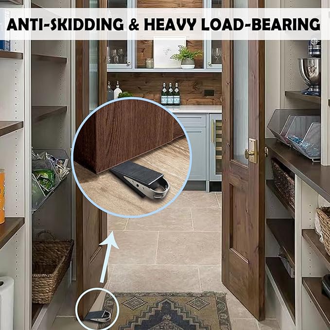 Shackcom Rubber Door Stopper Wedge, 1 Pack Black Heavy Duty Door Stop Suitable for All Floor Types, with Stainless Steel Hangers for Easy Storage, Prevents Unwanted Slams and Bumps
