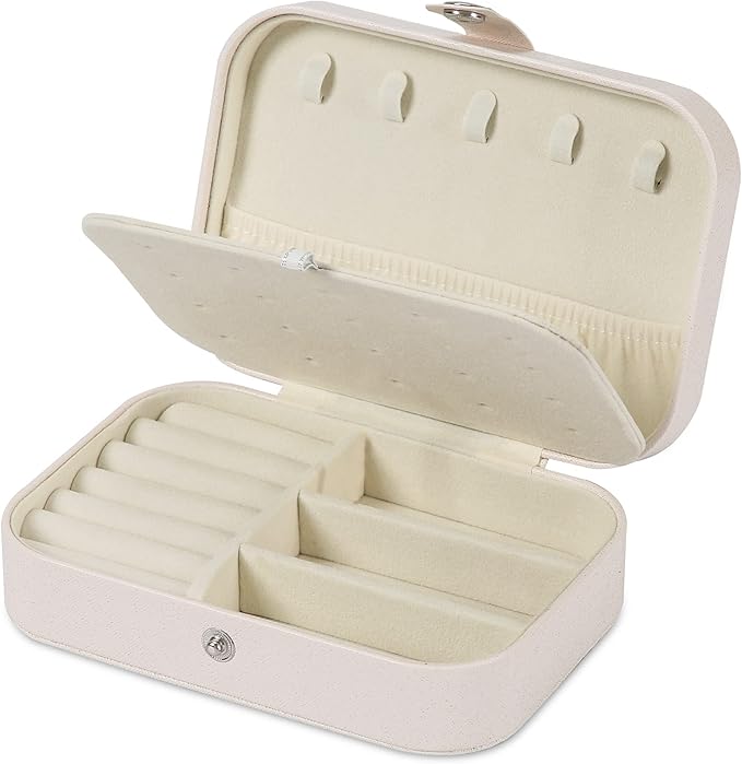 Travel Jewelry Box, PU leather Small Jewelry Organizer For Female Girls, double layer portable mini travel case for storing earrings, rings, necklaces.(white 2pcs)