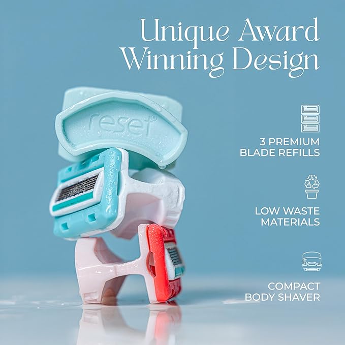 Reset Razor – Travel Razor for men and women who body shave | Compact, Refillable 6-Blade Body Shaver with Neoprene Travel Pouch, 3 Refills & Hanging Tie | Eco-Friendly Razor Kit – Dawn Tangerine
