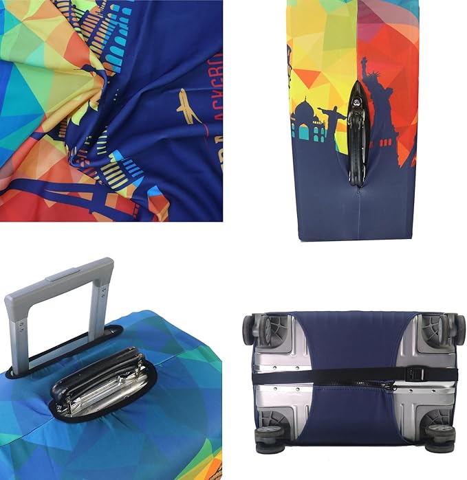 MosaiRudo Thicker Luggage Cover Elastic Suitcase Cover Protector Fits 18-32 Inch Suitcase Travel Accessories (Travel-4, XL)