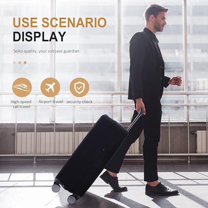 Travel Luggage Cover Suitcase Protector Scratch-Resistant Fit 19-31 Inch Suitcase, Not Included Suitcase (Black, S(19-21inch))