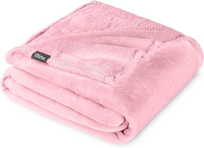 Bare Home Fleece Blanket - Full/Queen - Ultra-Soft Lightweight for Bed, Sofa, and Couch - Luxury Microplush - Cozy Warm Blanket (Full/Queen, Light Pink)