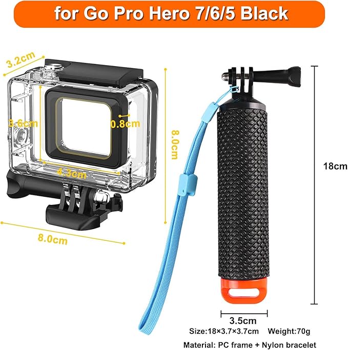Compatible for Go Pro Hero 7 6 5 Black Waterproof Housing Case 45M/147FT Protective Underwater Diving Case Shell with Cameras Handle Mount Accessories Kit