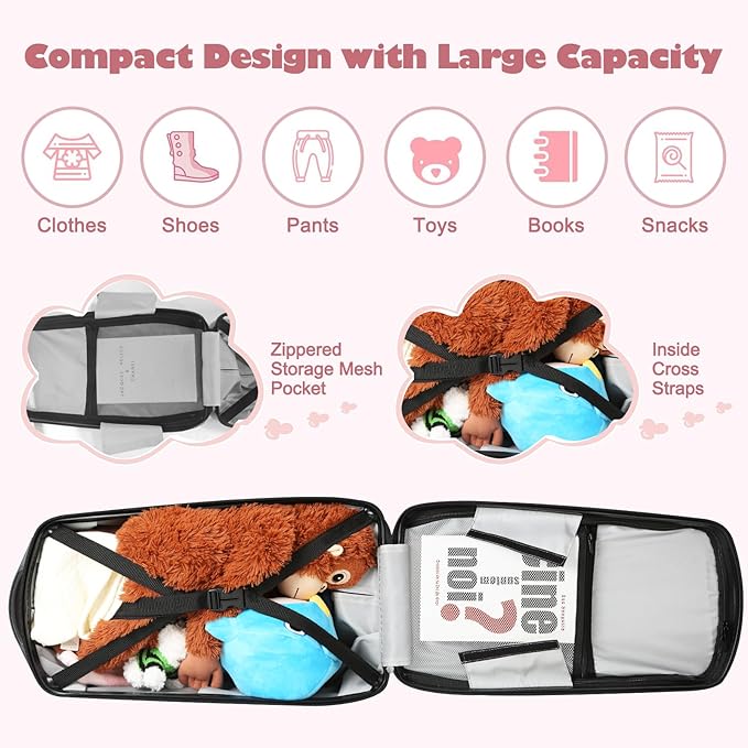 iubest Scooter Luggage Carry On Scooter Suitcase for Kids Age 4-15, Detachable & Foldable 4 in 1 Kids Suitcase, Multifunctional Ride On Travel Trolley Scooter Combo-Rose Pink