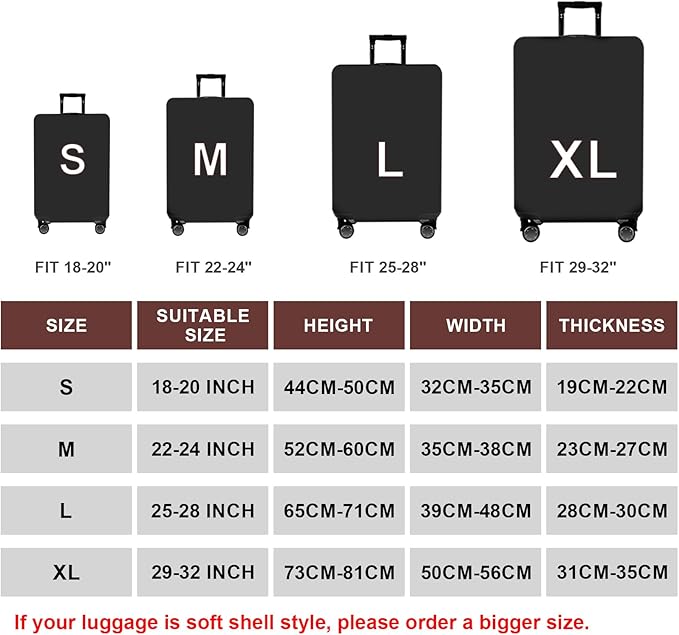 WUJIAONIAO Travel Luggage Cover Baggage Suitcase Cover Protector Skins 18-32 Inch (Pure Black, M (for 22-24 inch luggage))