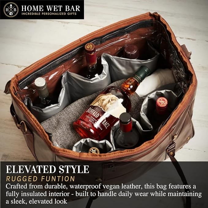 Graham Whiskey Bottle Carrier and Weekender Travel Bag | Customizable Waterproof and Insulated Interior | Vegan Leather | Perfect for Tastings, Parties & Getaway