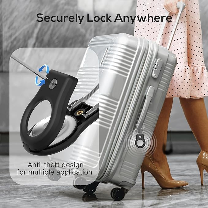 Air tag Holder,(4 Pack) Air tag Keychain with Secure Lock,Air Tags Case with Wire Cable for Apple Airtag,Anti-Lost Protective Case with Keyring for Luggage, Key, Pet, Bag, Black