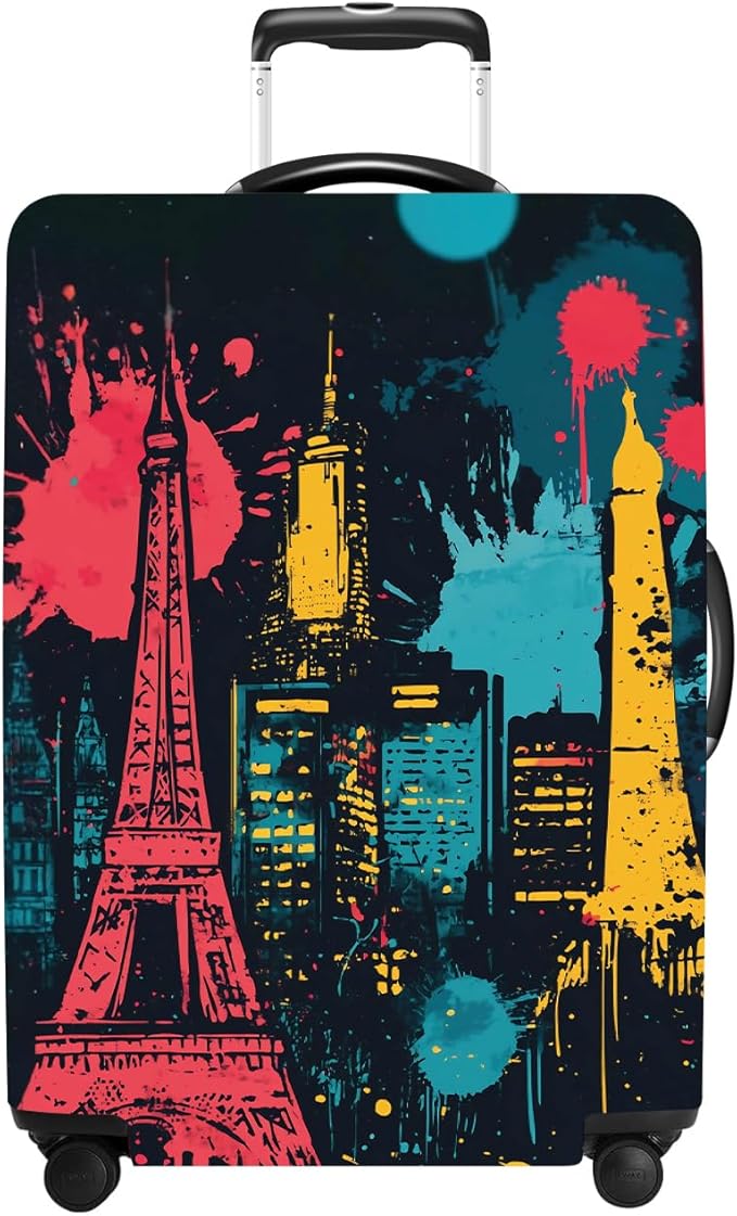 Luggage Cover Washable Suitcase Protector Anti-scratch Suitcase cover Fits 20-34 Inch Luggage (Tower-4, L(28-30inch suitcase))