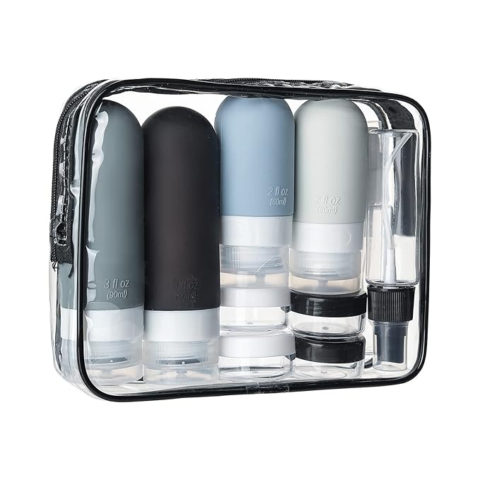 16 Pack Travel Bottles Set - TSA Approved Leak Proof Silicone Squeezable Containers for Toiletries, Conditioner, Shampoo, Lotion & Body Wash Accessories (16 pcs/Black Pack)